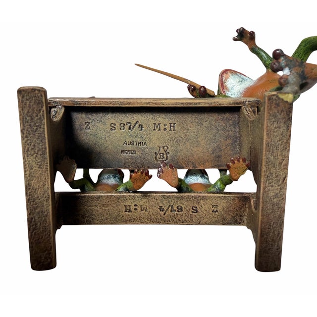 1910s Vienna Cold Painted Bronze Frogs Teaching Sculpture by Franz Bergmann For Sale - Image 5 of 5