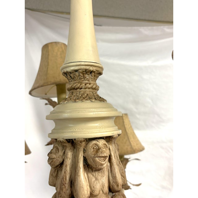 Metal Vintage 9-Light Coastal Chinoiserie Style Monkey Chandelier With Rawhide Shades For Sale - Image 7 of 18