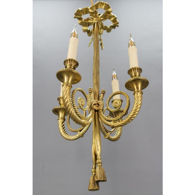 Louis XVI French Bronze Ribbon and Tassel Four-Light Chandelier, 1910s For Sale - Image 11 of 18