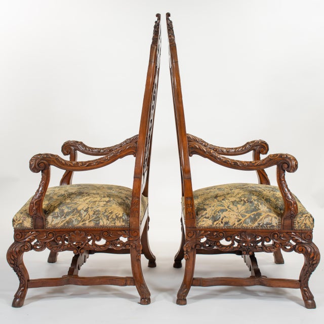 Pair of Large Late 19th C. French Régence (Louis Xiv/Xv) Revival Hand-Carved Solid Walnut Fauteuil Armchairs/Thrones For Sale In Chicago - Image 6 of 18