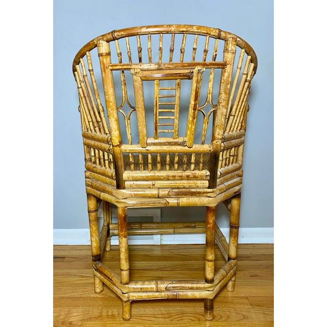 Mid 20th Century Vintage Brighton Pavilion Style Chinese Chippendale Rattan & Woven Cane Armchair For Sale In Detroit - Image 6 of 12