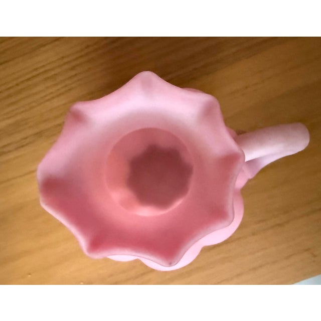 American Vintage Fenton Pink Satin Melon Ribbed Pitcher With Ruffled Top For Sale - Image 3 of 4