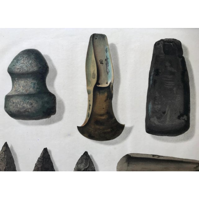 Early 19th Century Antique Color Etching of Ancient Celts Arrow Heads 1860 For Sale - Image 5 of 7