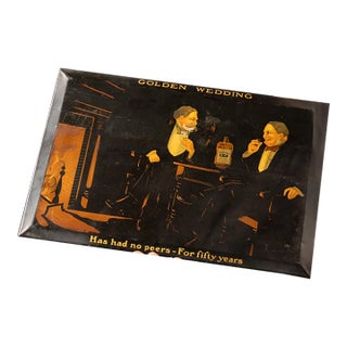 1920s Golden Wedding Whiskey Tin Advertising Sign and Bottle For Sale