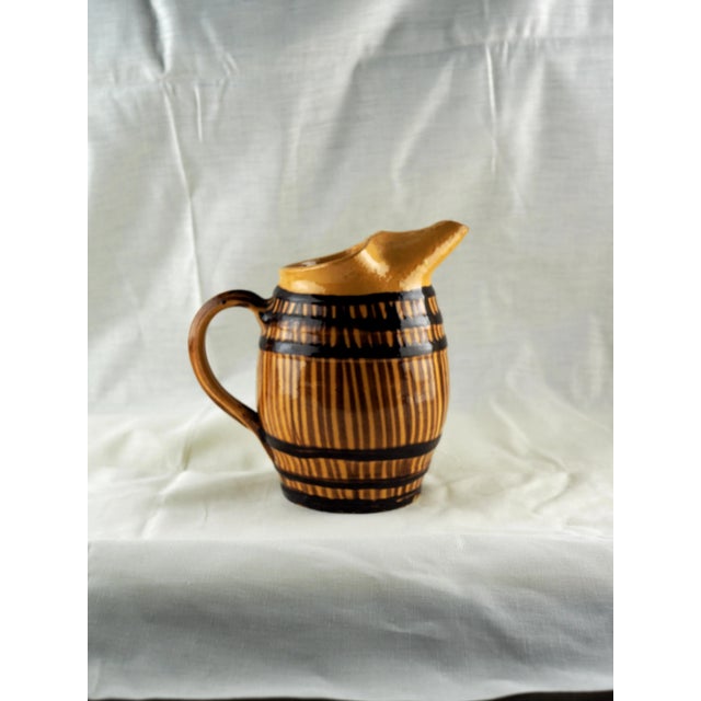 French pub / café jug barrel shaped, glazed earthenware, yellow and brown glazing. 30's - 40's. This pitcher have a rustic...
