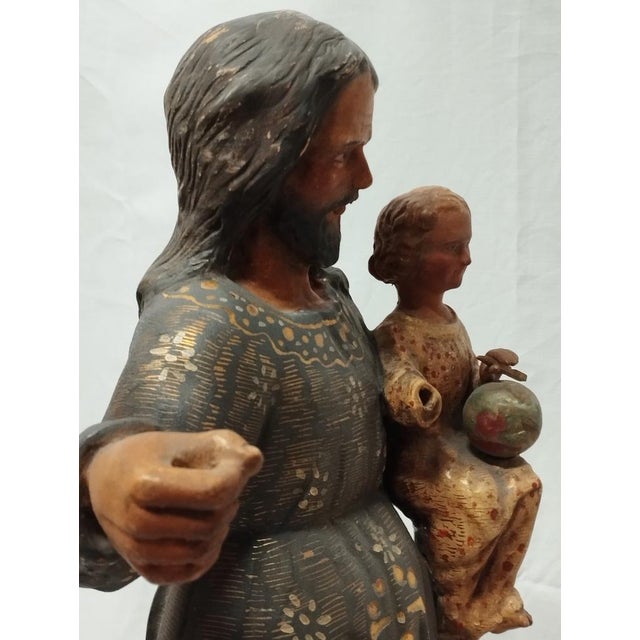 Carving of Saint Joseph with Jesus, 17th Century, Stucco For Sale - Image 6 of 18