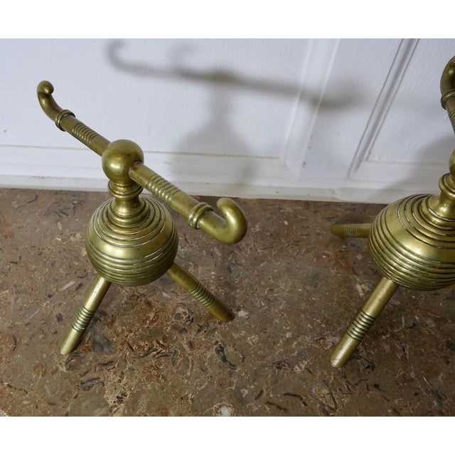 Brass Aesthetic Movement Fire Dogs by Christopher Dresser, 1880s, Set of 2 For Sale - Image 4 of 8