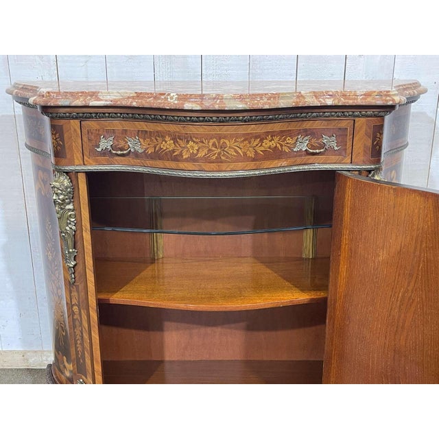 Marquetry Sideboard in Rosewood, Beech and Marble Top, 1970s For Sale - Image 9 of 16