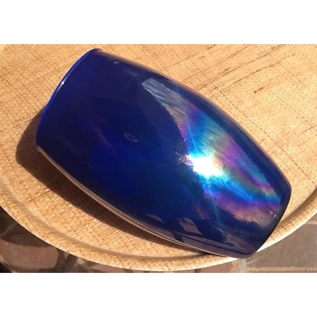 1980s Colorful Cobalt Blue Art Glass Vase For Sale - Image 5 of 5