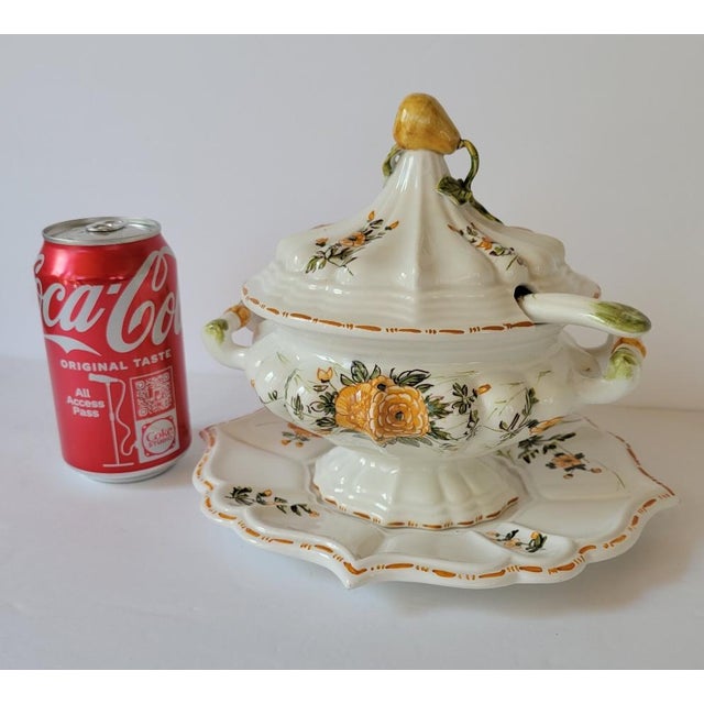 Vintage Italian Porcelain Floral Sauce Tureen With Underplate and Ladle