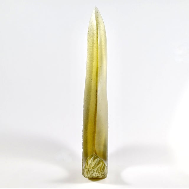 Abstract Glass Sculpture by Alex Gabriel Bernstein, Cast and Cut in Soft Yellow-Green Glass, 20" Tall For Sale - Image 10 of 12