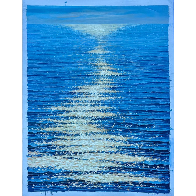 Moonpath — Seascape Original Oil Painting, Unstretched, by Samuel H. For Sale