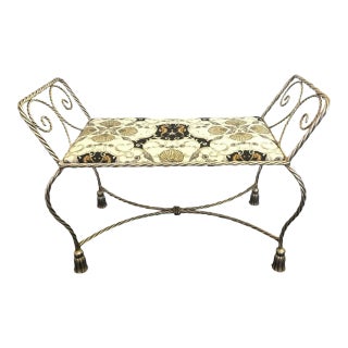 Vintage Italian Boudoir Bench With the Classic Iron Tole Rope and Tassel Design For Sale