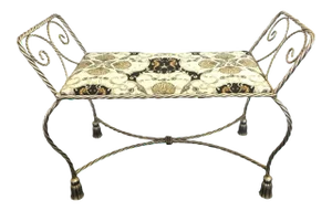 Vintage Italian Boudoir Bench With the Classic Iron Tole Rope and Tassel Design