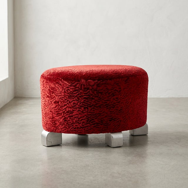 Lajos Kozma 1920s Hungarian Art Deco Ottoman in Kari Sajo Red Velvet For Sale - Image 4 of 14
