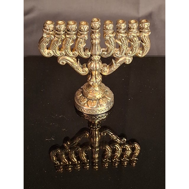 1980s Vintage Miniature 925 Sterling Silver Hanukkah Menorah Hanukkiah 32g Judaica For Sale - Image 5 of 12
