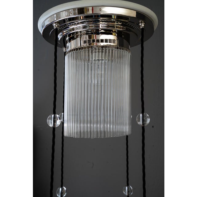 Art Deco Nickel Chandelier with Glass Sticks, 1920s For Sale - Image 16 of 18