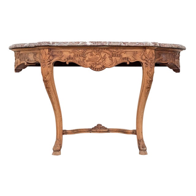 19th Century Louis XV Style Marble and Carved Oak Console Table For Sale