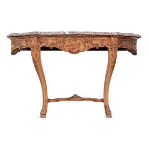 19th Century Louis XV Style Marble and Carved Oak Console Table