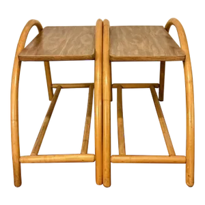 1950s Pair of Mid Century Rattan End Tables