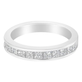 Women's 18K White Gold Princess Cut Diamond Band Ring (1 Cttw, G-H Color, SI1-SI2 Clarity) - Size 7-1/2 For Sale