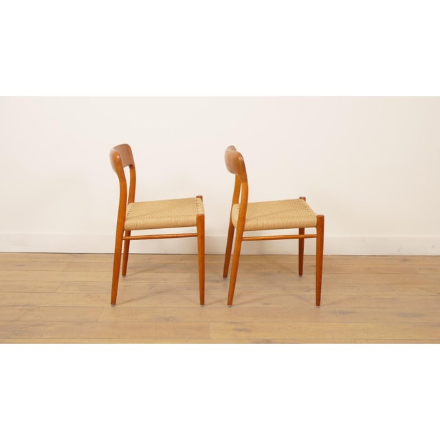 Vintage Model 75 Dining Chairs in Teak by Niels Otto Moller for J.L. Møllers, 1960s, Set of 2 For Sale - Image 4 of 12