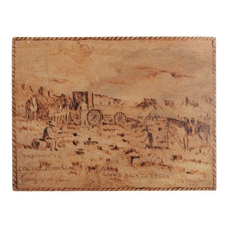 1935 Pete Martinez Pyrography Drawing Texas Cowboys For Sale