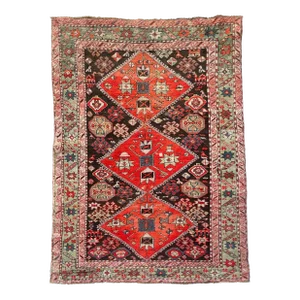 1930-40's Caucasian Sage Green Border Charcoal Black Field Rug 3.11 X 5.8