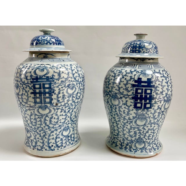 Late 19th Century Large Antique 19th-Century Blue & White Ginger Jars - a Pair For Sale - Image 5 of 6