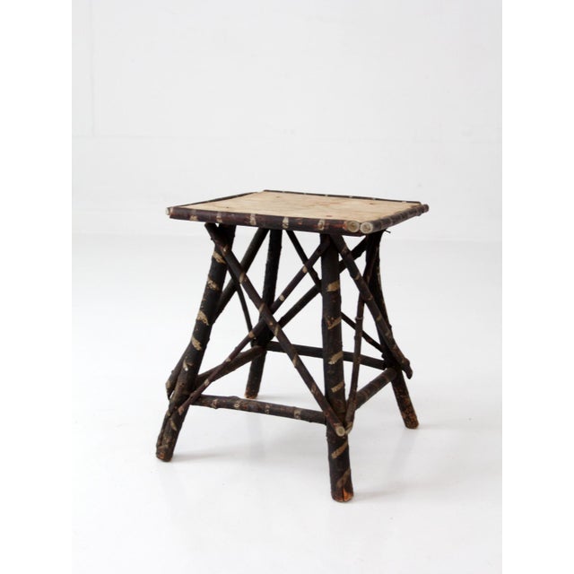 Black Antique Adirondack Twig Table With Floral Cloth Top For Sale - Image 8 of 13