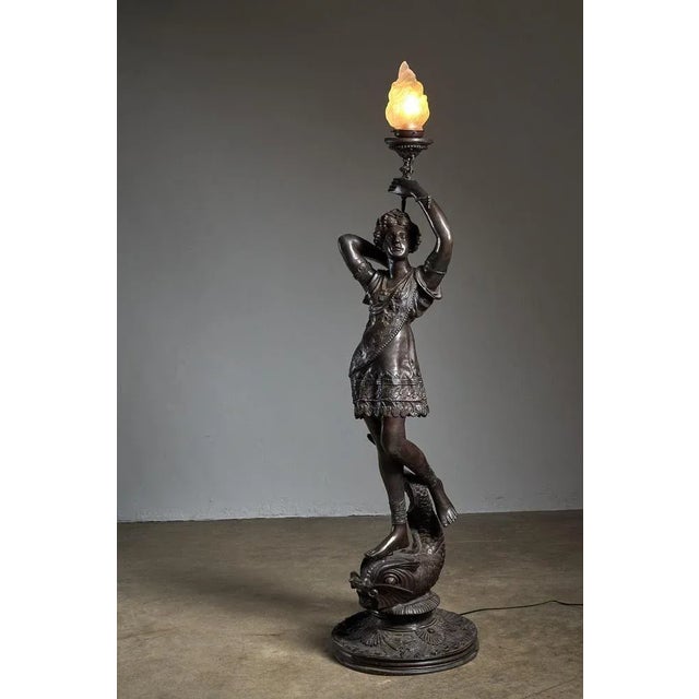 Black Large Sculptural Male and Female Lamps in Bronze, 1920s, Set of 2 For Sale - Image 8 of 12