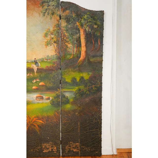 Three Panel Screen Room Divider Antique Hand Painted English Country Horse Scene For Sale - Image 11 of 18