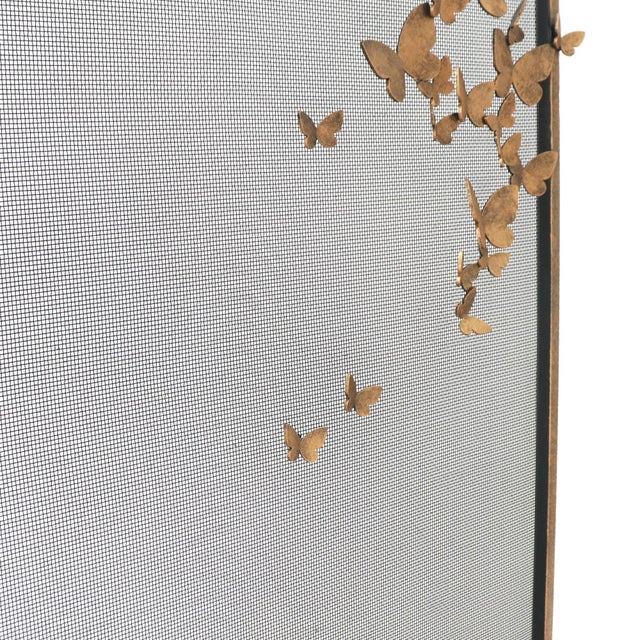Metal Aged Silver Butterfly Fireplace Screen Lighter Version For Sale - Image 7 of 12