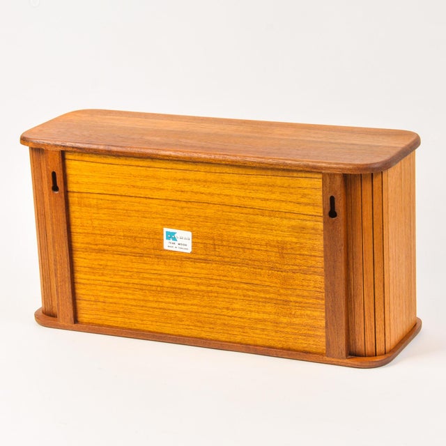Brown Vintage MCM Teak Wall Cabinet Kalmar Small Tambour Sliding Door Shelf Made in Thailand For Sale - Image 8 of 13