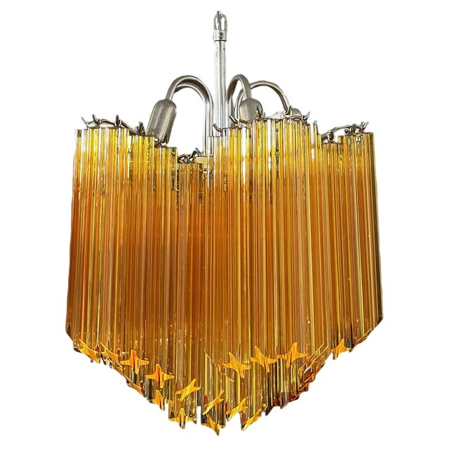 Modern Quadriedri Glass Chandelier with 60 Amber Prism Quadriedri, 1990s For Sale