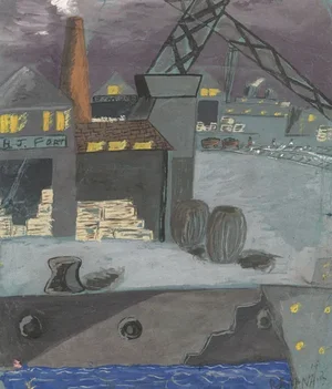 R. McNair, Shipyard, Possibly the Clyde, 1957, Gouache