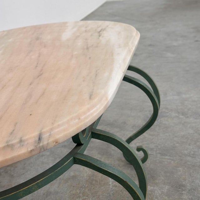 Vintage Pink Marble and Green Wrought Iron Coffee Table, 1970s For Sale - Image 10 of 12
