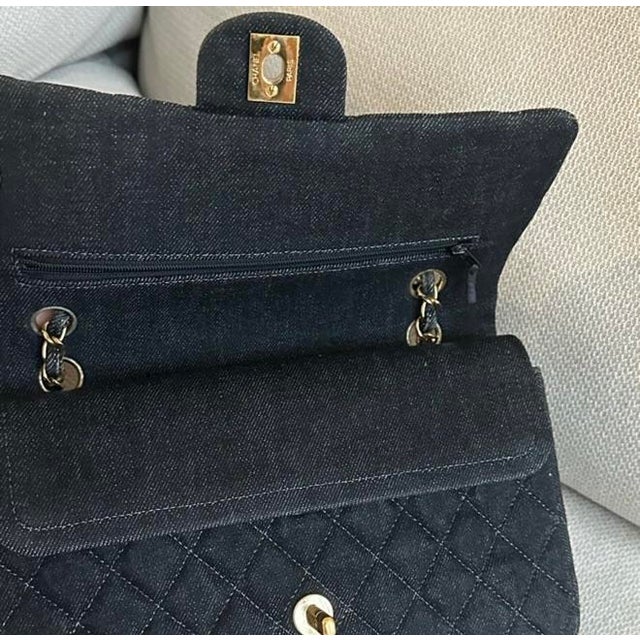 Black 1990s Chanel Vintage Black Denim Flap Bag For Sale - Image 8 of 10