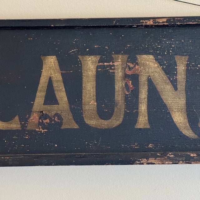 Early 20th Century Antique Large "The Red ★ Laundry" Horizontal Wood Sign With Gold Whimsical Lettering & Red Star For Sale - Image 9 of 17
