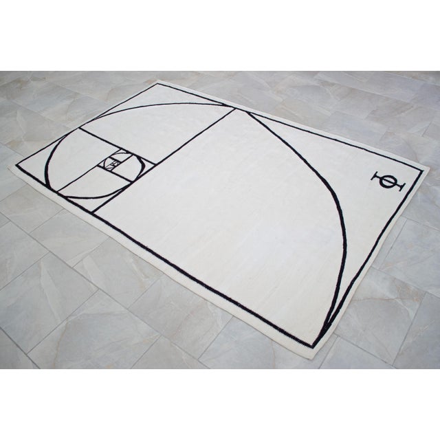 Fibonacci - Golden Ratio Themed Silk Hand Woven Area Rug Kilim Wall Rug 5x7 Ft Approx For Sale - Image 9 of 14