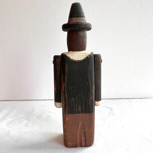 Wolf Creek Folk Art Signed Pilgrim Man Karen Rankin 1989 Wood Carved Painted Figurine For Sale In Nashville - Image 6 of 13
