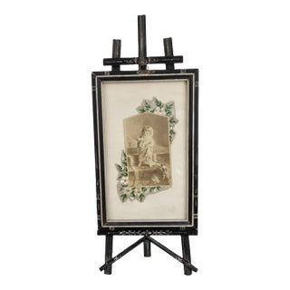 Circa 1850 Victorian Ebonized Tabletop Easel Frame With Faux-Inlay Painted Enamel For Sale