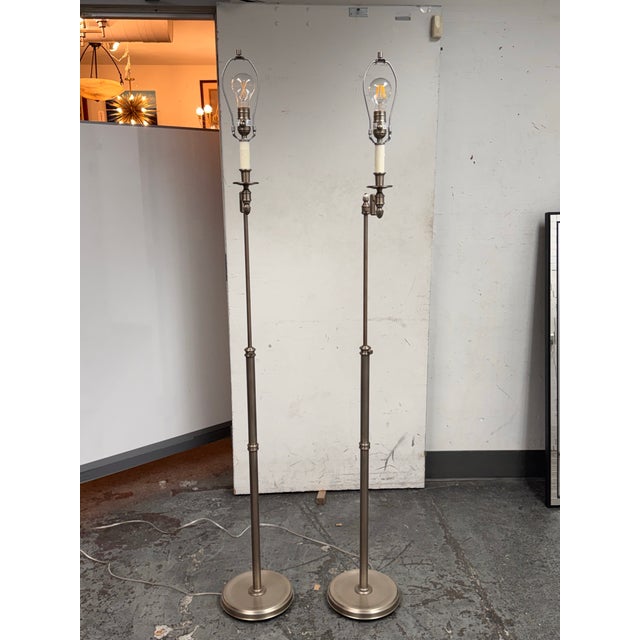 Transitional Transitional Brushed Nickel Swing Arm Floor Lamps, Pair For Sale - Image 3 of 12
