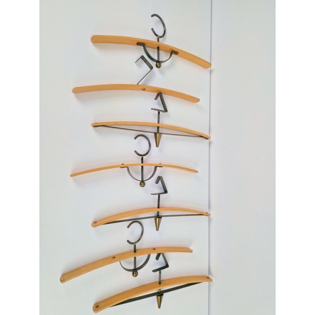 Postmodern Coat Hangers in Brass and Bentwood, 1980, Set of 7 For Sale - Image 6 of 11