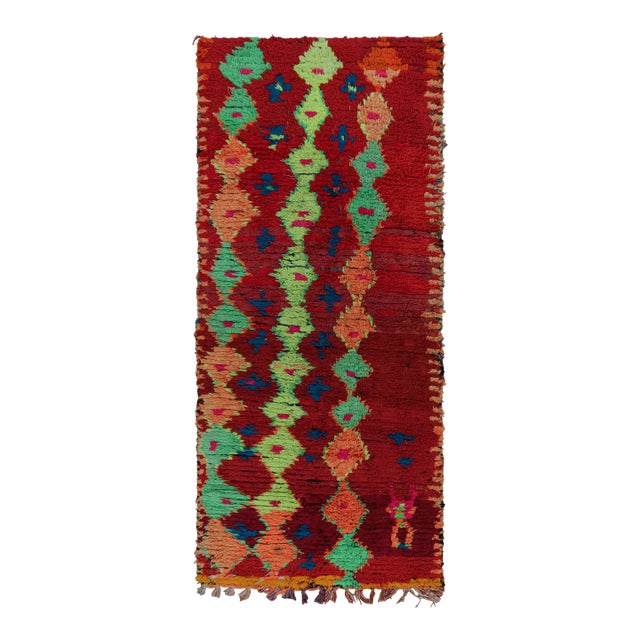 Vintage Moroccan Runner Rug in Red With Geometric Patterns, From Rug & Kilim For Sale