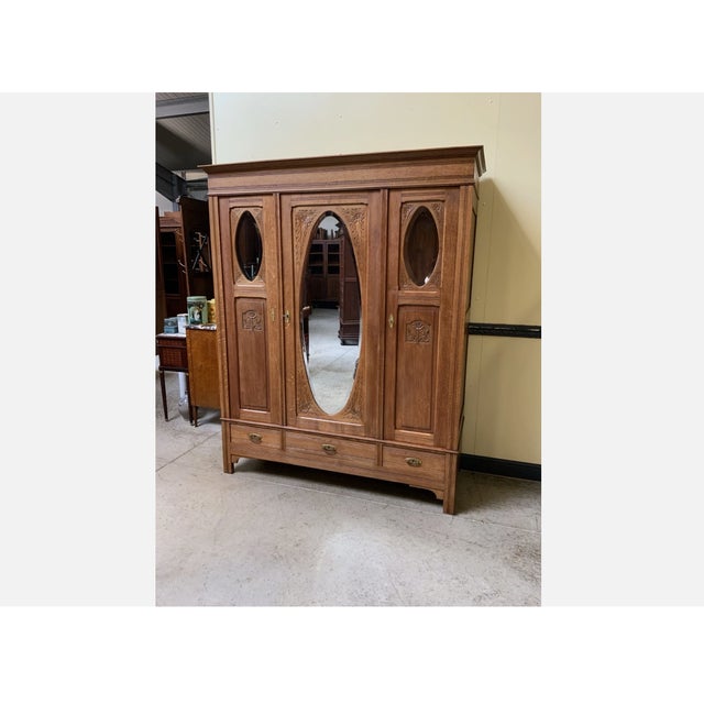 Antique Art Nouveau Wardrobe in Oak, 1910 For Sale - Image 9 of 11