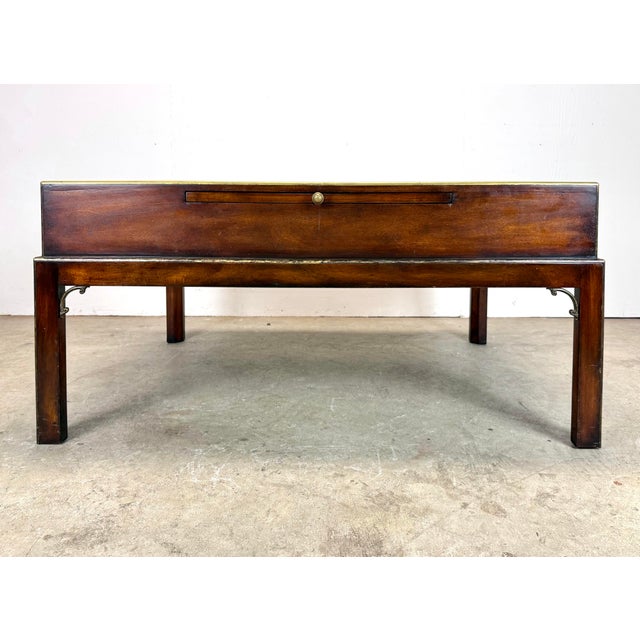 Theodore Alexander Vintage Theodore Alexander Campaign Style Mahogany & Brass Coffee Table For Sale - Image 4 of 12