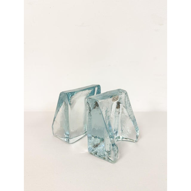 This lovely pair of vintage Blenko arched and curved translucent glass bookends are a collectible and beautiful desk and...