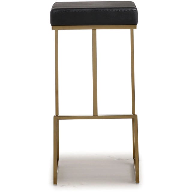 Ferrara Black Vegan Leather & Gold Steel Bar Stools - Set of 2 For Sale - Image 4 of 12