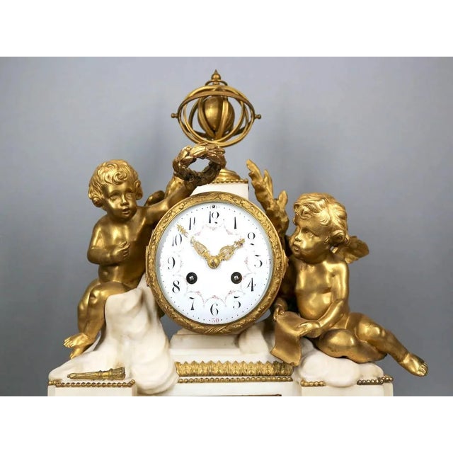 Bronze Louis XVI Gilt Bronze and Marble Table/Chimney Clock, France, Circa 1860 For Sale - Image 8 of 12